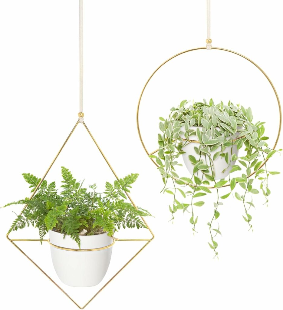 Mkono Boho Metal Hanging Planter with Plastic Pots